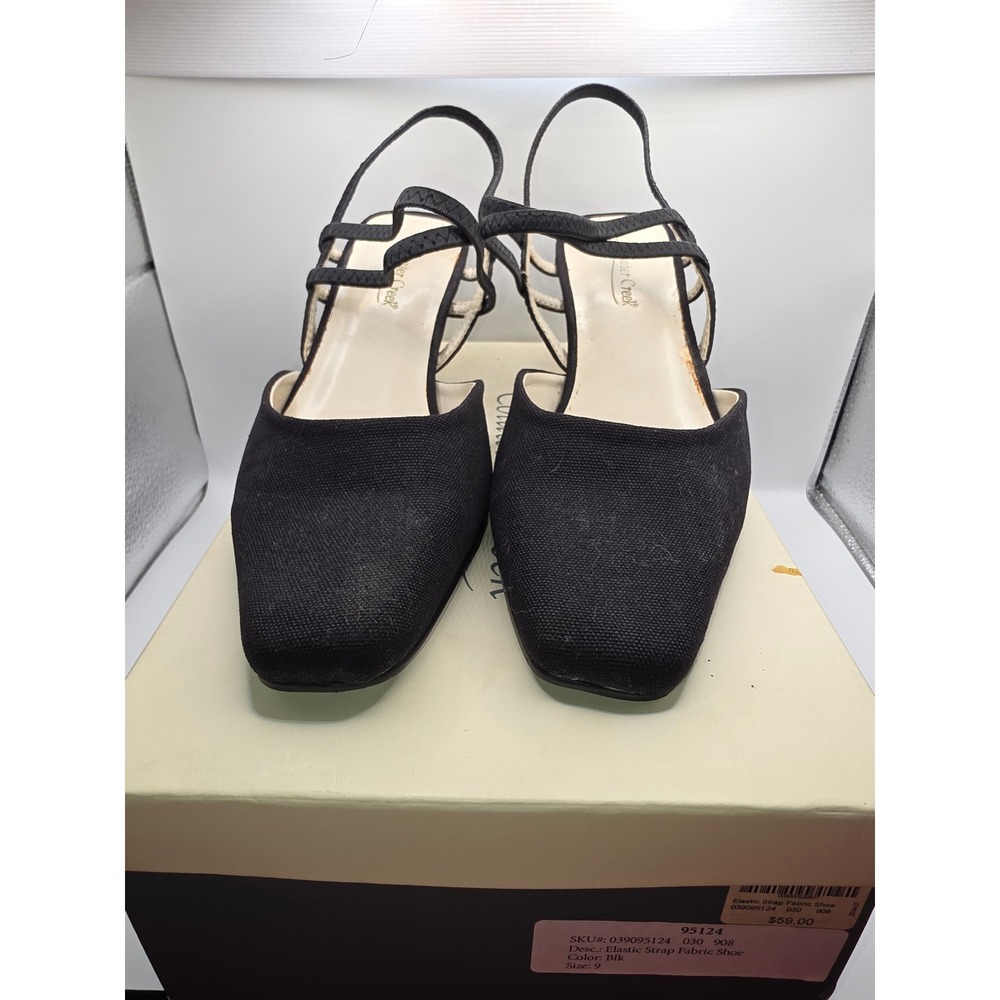 Coldwater Creek Womens Black Fabric Elastic Strap Slingback Block Heel Pumps 9M